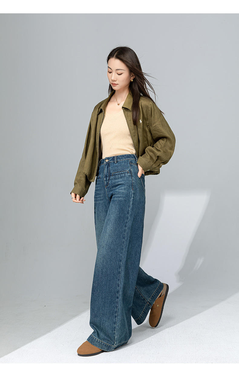 Quần jean ống rộng nữ dáng suông chất Tencel linen dài chấm đất — Màu xanh lam chi tiết 28