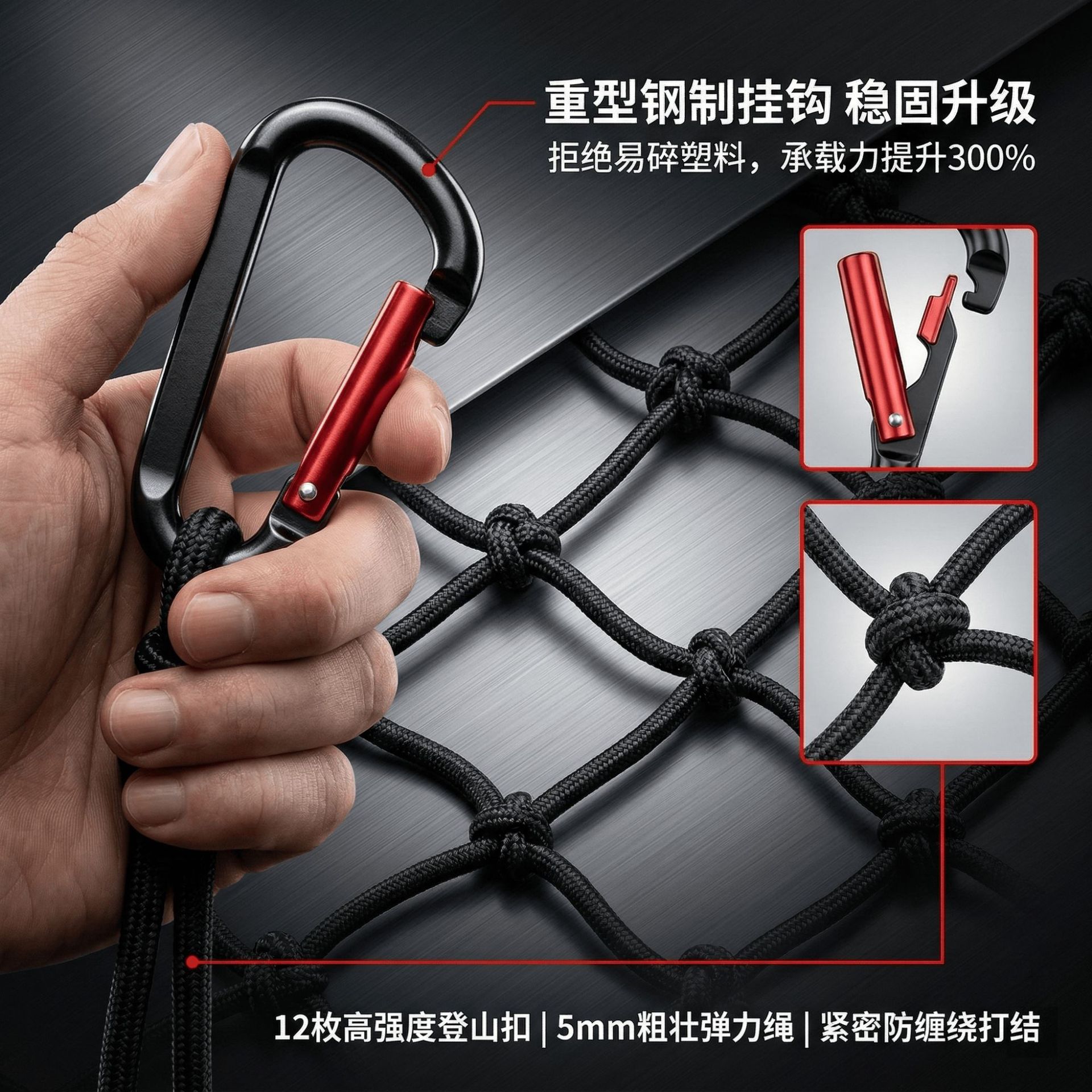 Car Roof Luggage Net Pickup Truck Net Bag 120*180cm 4*6 Feet Handbag Strong Metal Carabiner