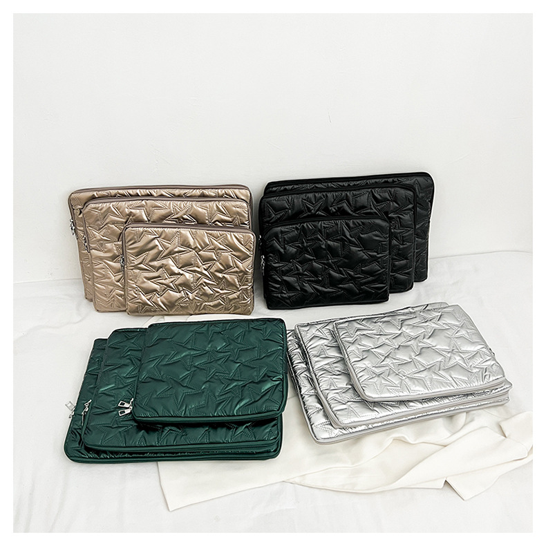 Lightweight Lazy Style Large-Capacity Embroidery Liner Bag Five-Pointed Star Personalized Pure Color Pleated Casual Shoulder Computer Bag
