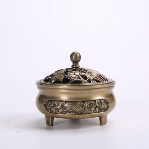 Mini incense burner large sandalwood burner plate incense burner three-legged burner dedicated copper incense burner pure copper household antique incense burner