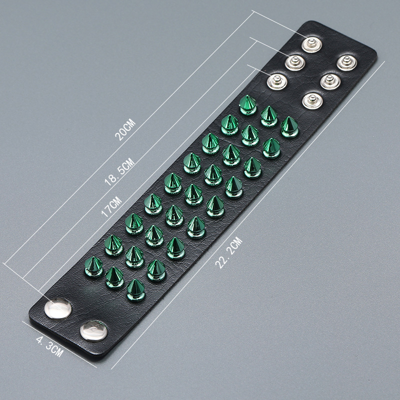 wholesale jewelry punk style three-row color spikes leather bracelet nihaojewelry