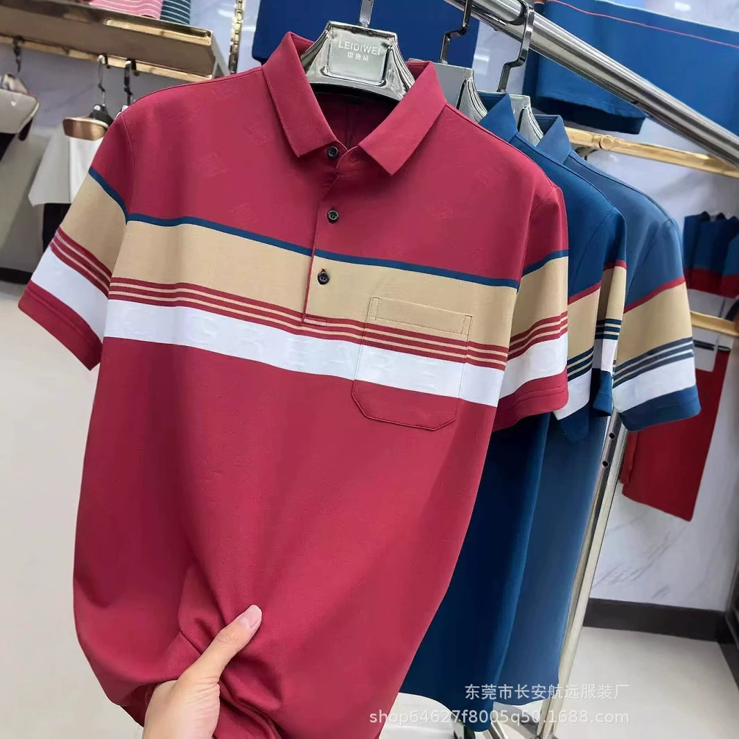 2025 летняя рубашка поло среднего возраста мужской бизнес-отворот с короткими рукавами удобная повседневная модная футболка топ мужской