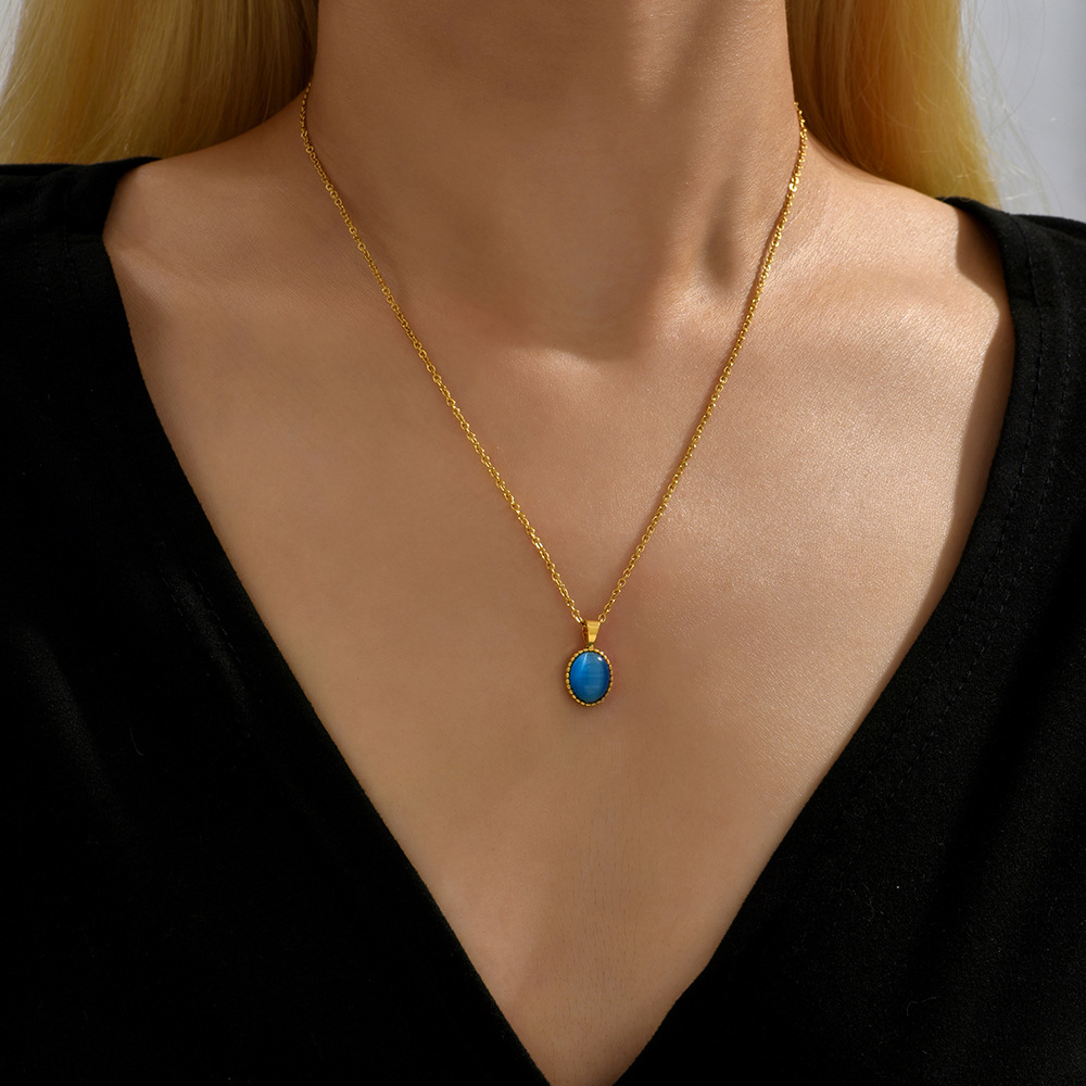 Simple Style Oval Stainless Steel Plating Artificial Pearls Pendant Necklace