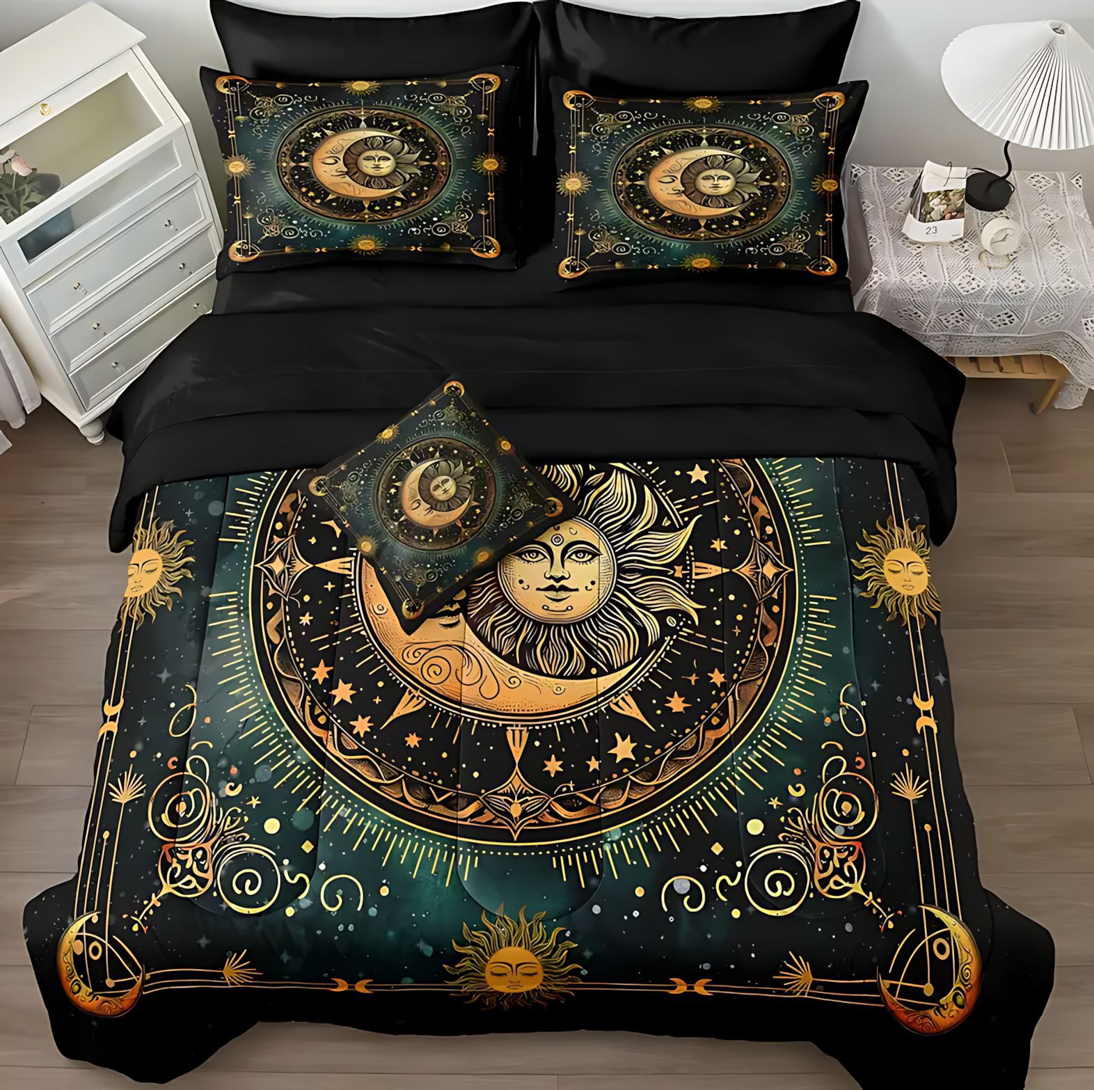 TEMU / JIT Amazon transfronterizo Sol Luna Planeta 3D impresión digital suave 180gms colchón funda de almohada conjunto