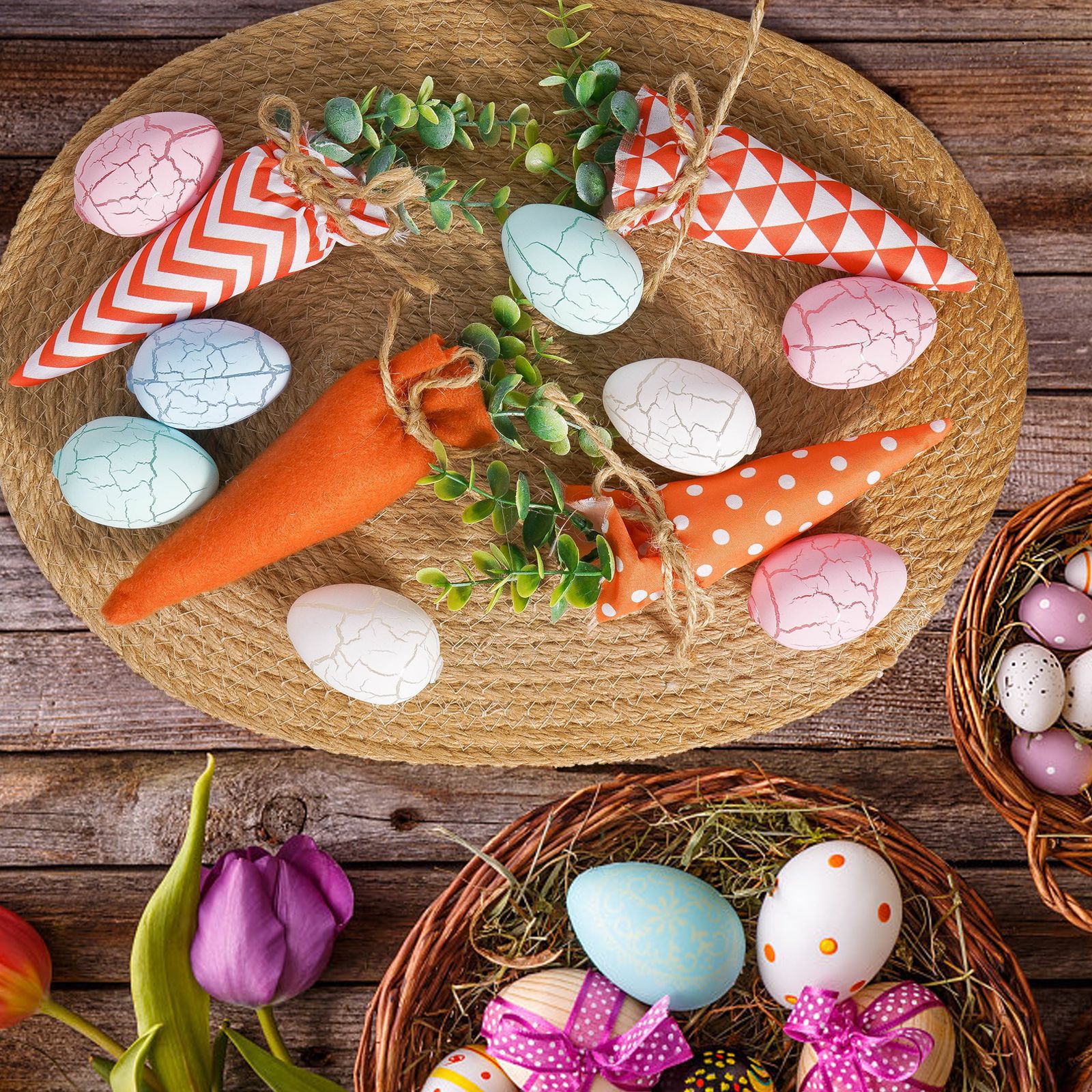 Pascua rabanos lindos patrones a rayas placas creativas navideñas adornos de zanahoria decoraciones de fiesta