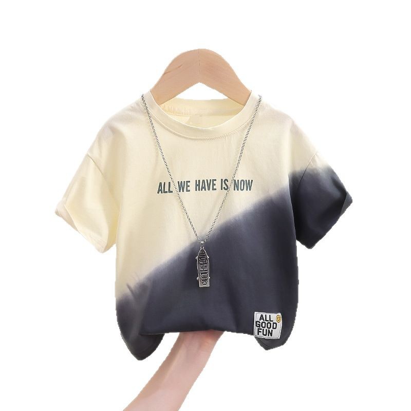 7814 Camiseta de manga corta para niños 2025 nuevos niños guapos moda tie-dye tops de media manga para niños ropa de verano para bebés
