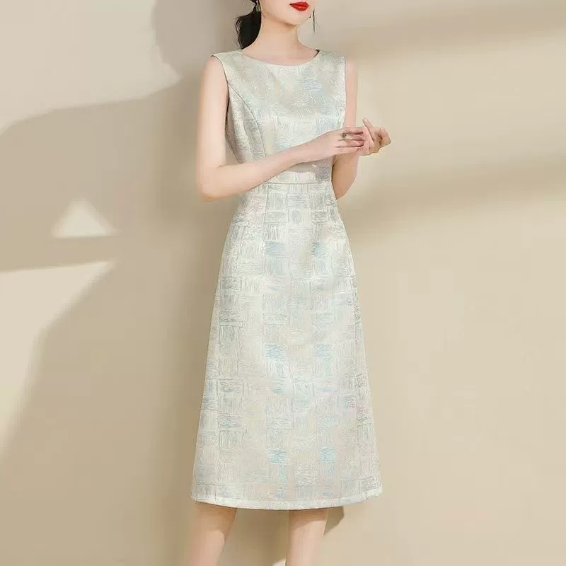 2025 новый летний стильный элегантный универсальный жилет жаккардовый утягивающий безрукавный платье-жилет для женщин