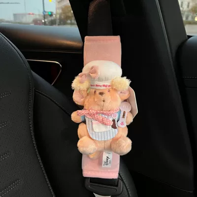 [Original] Little Bean Safety Belt Shoulder Pad Chef Series Cute Plush Doll Car Interior Decoration New Car Gift (Seat belt shoulder pad) - pink-chef-xiaodou-1-pink-short-velvet-shoulder-pad-no-specifications