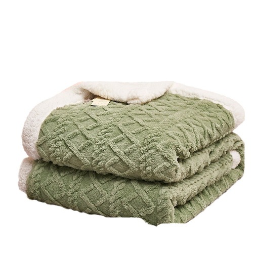 2024 Winter New Lamb Velvet Blanket Taff Velvet Blanket Plain Solid Color Jacquard Print Checkerboard Double-layer Small Blanket