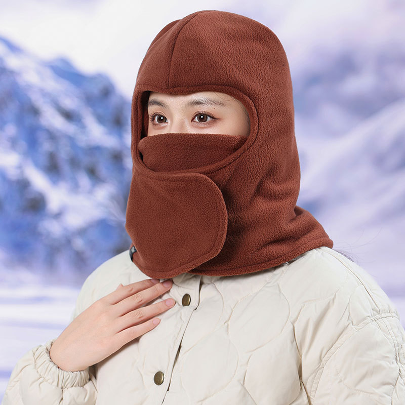 户外抓绒风雪帽子女士秋冬季围脖口罩连体帽户外骑电车滑雪保暖帽|undefined