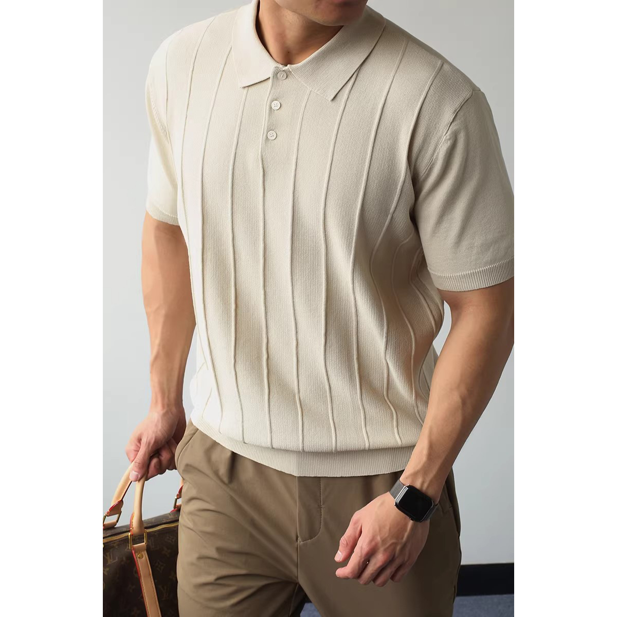 Polo camiseta de punto camiseta de manga corta textural hombre rayas viejas camisetas comerciales de hielo de verano fábrica transfronteriza mayorista