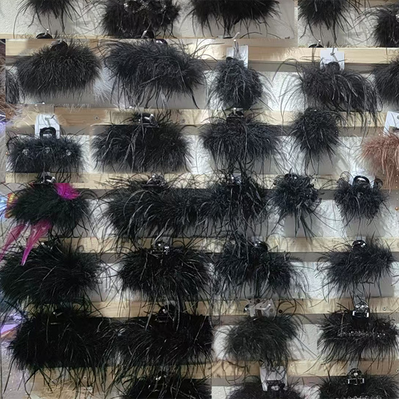Extra-Long Encrypted Ostrich Feather Hair Clip, Multi-Feathered Oversized Shark Clip, High-End Hair Accessory, Large Hair Clip with Lots of Feathers