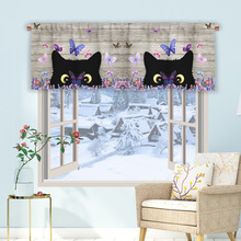 1pc现代简约可爱小猫厨房窗帘半帘跨境圣诞小窗户装饰涤棉新款