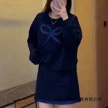 大码女装蝴蝶结卫衣半身裙套装2025秋季新款胖mm遮肉显瘦两件套女