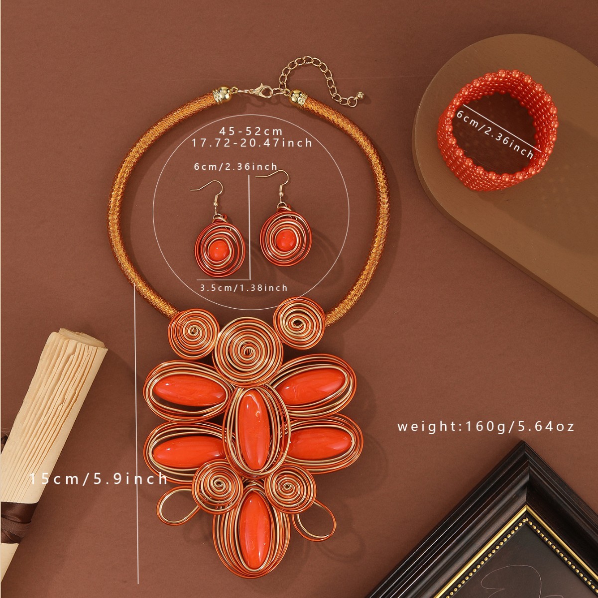 Exaggerated Handmade Aluminum Wire Woven Dragonfly Pendant Necklace Set_voghion.com