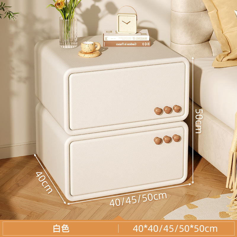 Madera maciza mesita de noche nueva simple casa moderna mesita cuero pequeño dormitorio luz lujo crema estilo armario