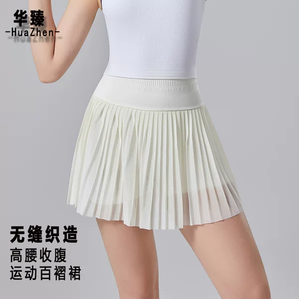 Women's Tennis Skirt for Summer Sports and Fitness, Cloud Double-Layer Pleated Skirt, High-Waisted, Slimming, Concealing, Cool and Quick-Drying Short Skirt