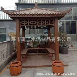 户外新中式混凝土凉亭 仿木纹休闲亭 花园景观凉亭复古四角亭制作-阿里巴巴
