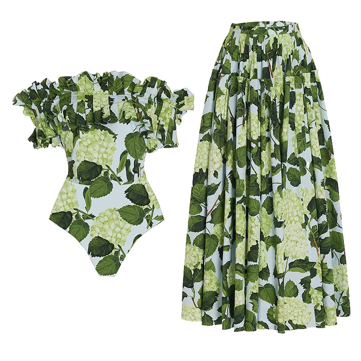 280g Weight Polyester Fabric Type Bandeau Tops Type Daily, Swimming Pool, Party Occasion Leaf, Lotus Pattern Women's Gender Frill Craft Women's Leaf Lotus 2 Pieces Set Bikinis Swimwear 11