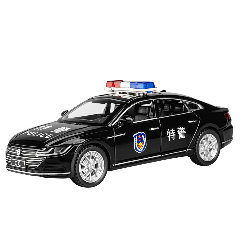 Aleación de coche 1:32 Volkswagen CC modelo de coche de policía Tire hacia atrás sonido con luz coche de juguete modelo de música adornos
