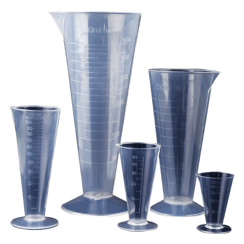 25 мл-500 мл 100 мл конический измерительный цилиндр лабораторный химический измерительный инструмент пластиковый треугольный мерный стаканчик со шкалой