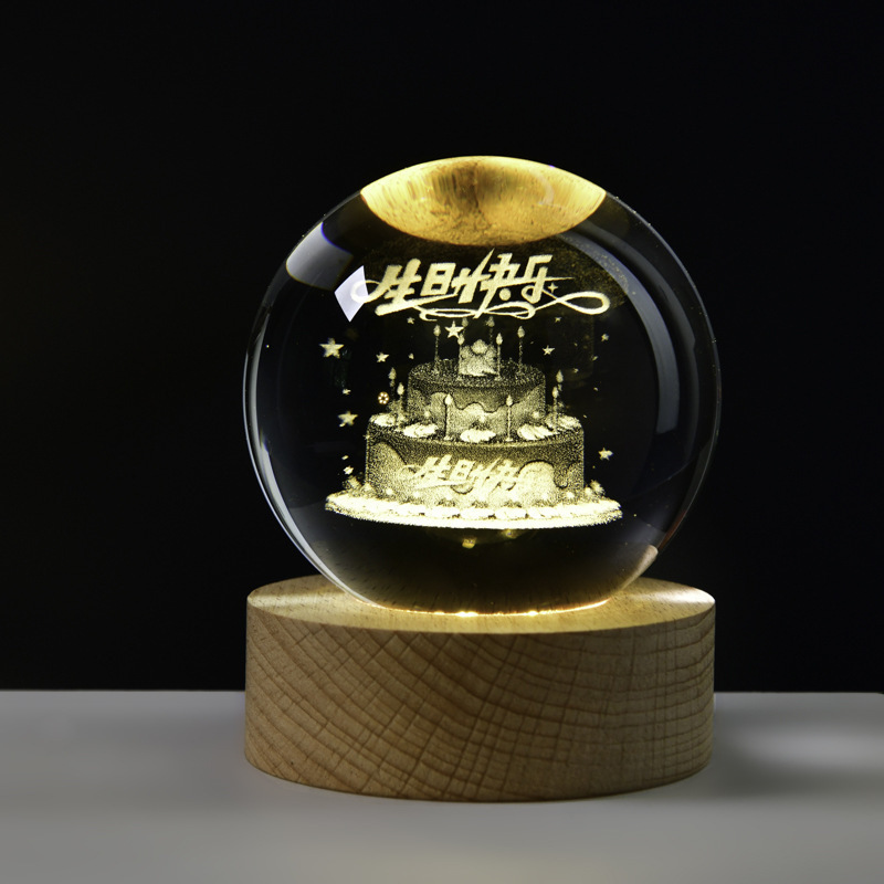 木質発光台座3d内彫刻水晶玉銀河太陽系創意デスクトップ小夜灯置物祝日プレゼント|undefined