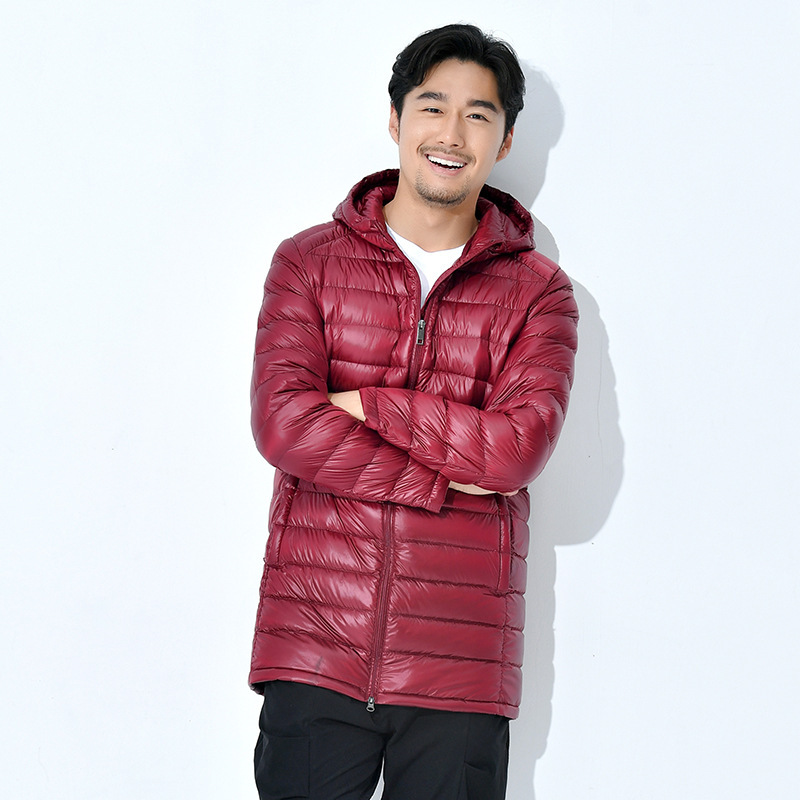 Lightweight down Jacket for Men, Hooded, Mid-Length, Ultra-Light, Ultra-Thin, Plus Size, Winter Coat for Big and Tall Individuals, Trendy