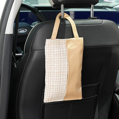 Car tissue box/set Luxury Fragrance Seat Back-Mounted - plush-small-chanel-style-hanging-tissue-smoke-milk-tea