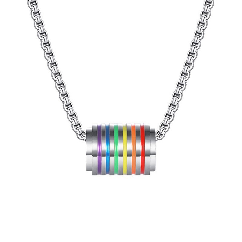 Moda de acero inoxidable colgante Arco Iris gota aceite pequeño cilíndrico perforado collar titanio acero todo partido personalizado joyería fabricante