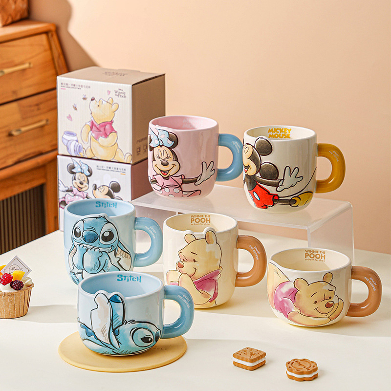 Disney Mickey en relieve tazas de cerámica de niñas de gran capacidad lindas tazas de marca de dibujos animados para niños tazas de agua