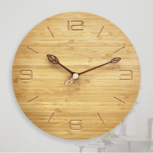 Scandinavian Solid Wood Wall Clock Bedroom Creative Wood Grain Wordless DIY Clock Cross-Border Japanese Bamboo Silent Clock Decorative Wall