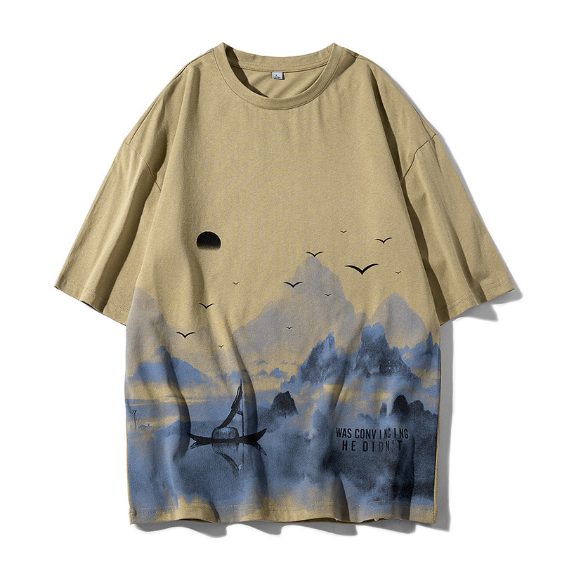 Weißer Hintergrund, flacher Sommertrend für Herren, locker sitzendes Viertel, trendiges Rundhals-Kurzarm-Baumwoll-T-Shirt für Studenten_voghion.com