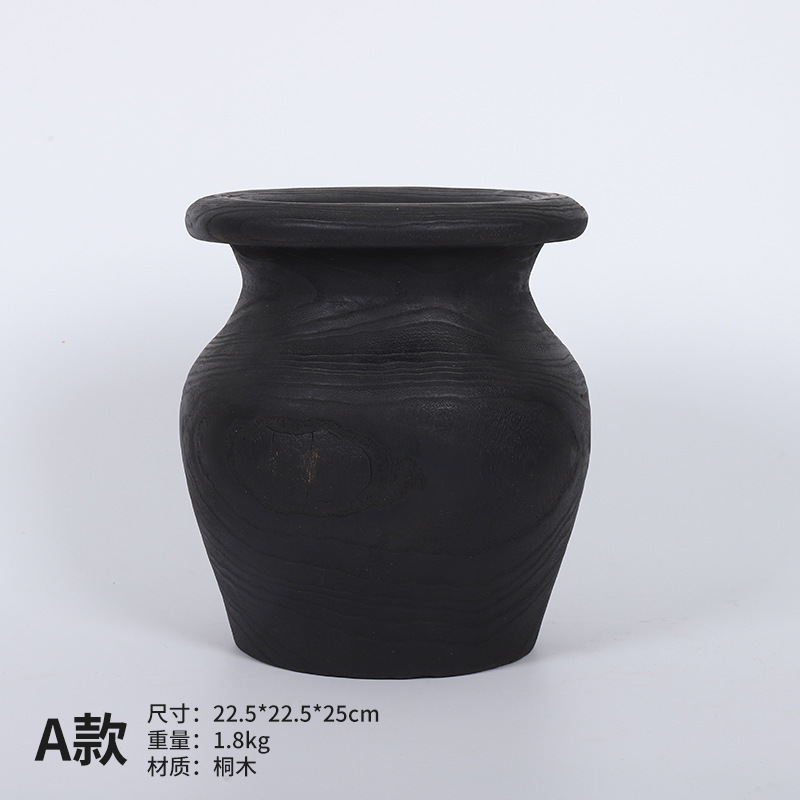 わびさび新中国風無垢材花瓶装飾装飾品 B&B リビングルーム玄関ログフラワーディッシュフルーツプレートデスクトップ装飾|undefined