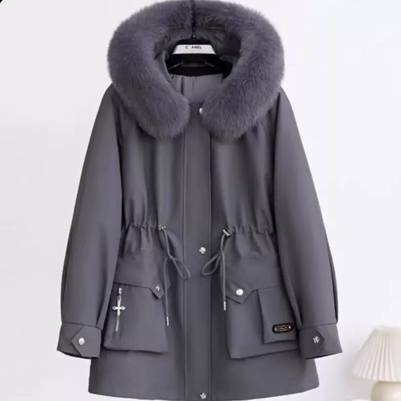 派克服女2024新款韩版狐狸毛领兔毛内胆可拆卸真毛皮草加厚保暖