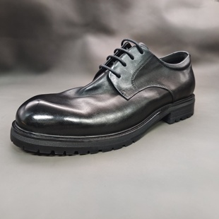One-Piece Drop-Shipping Men's British Style Horsehide Derby Shoes, Business Lace-Up Round-Toe Formal Leather Shoes, Pure Leather, Trendy and Retro