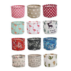 Tabletop storage basket decor storage box fabric organizer basket cotton and linen waterproof small round bucket 1041