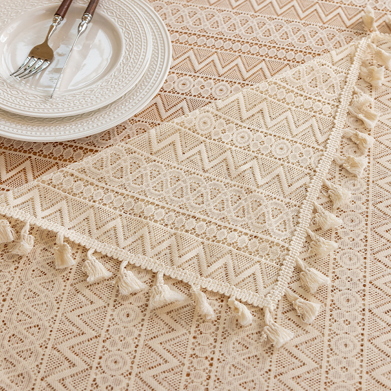Transfronterizos para la atmósfera de mesa de encaje de alta sensación de tela de mesa a prueba de polvo bordado bordado bordado tela de mesa de té de boda al por mayor