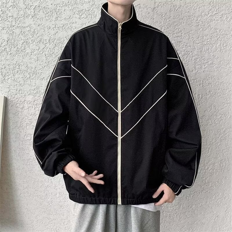 American-Style Stand-Collar Reflective Jacket for Men, Spring and Autumn Sports Loose Casual Black Versatile Outerwear, Windbreaker, Cross-Border American-Style Stand-Collar Reflective Jacket for Men, Spring and Autumn Sports Loose Casual Black Versatile Outerwear, Windbreaker, Cross-Border