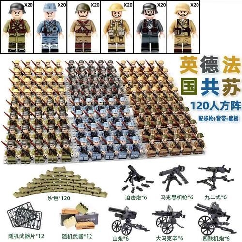 Compatible LEGO brick World War II figure set of the Eighth Route Army, US Army, and German Army military series assembly action figure for boys