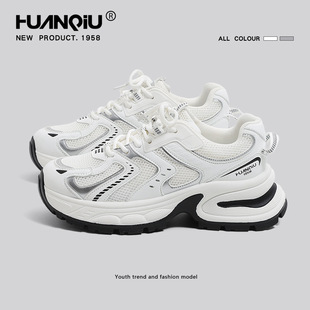 Women's Breathable Mesh Dad Sneakers 2024 Summer Thick-Soled Height-Increasing White Sports Running Shoes Breathable Height-Increasing