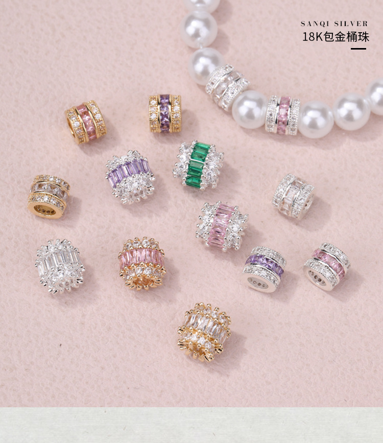 18K gold inlaid zircon bucket beads diy wheel beads bracelet necklace handmade beaded jewelry accessories wholesale