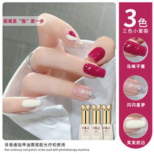 2025年新款流行爆闪奶白色美甲套装乌梅子酱指甲油胶三色套装专用