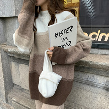 韩版渐变色软糯毛衣女套头2025秋冬新款设计感宽松慵懒风针织上衣