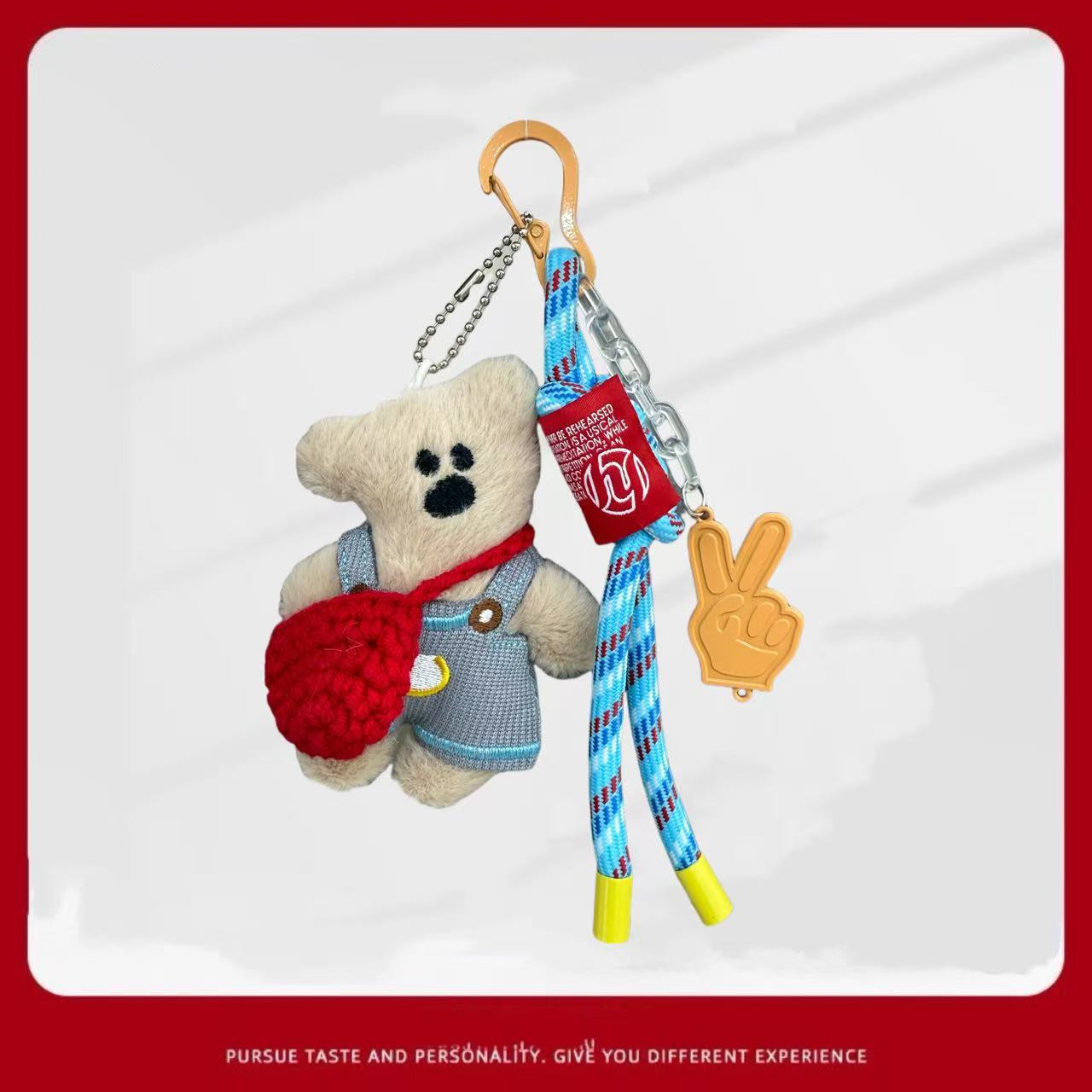 Cute Bean Bear Pendant Winter Knitted Bag Cartoon Stuffed Doll Pendant Gift Car Teddy Bear Keychain