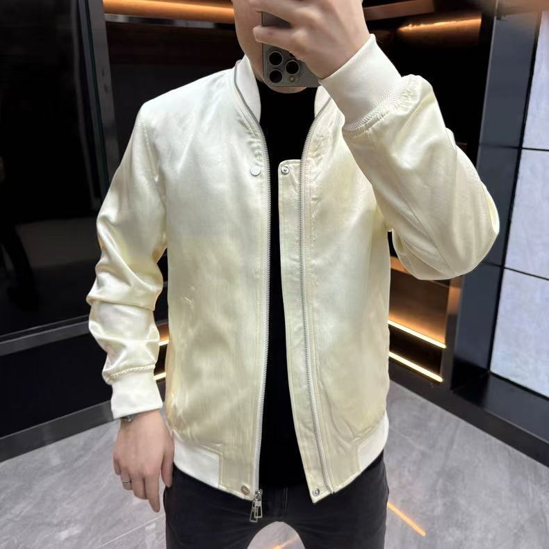 2025 New Men's High-Quality Acetate Spring Jacket Fashion Baseball Collar Silky Slim Fit Versatile Top