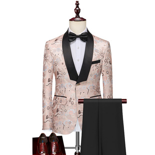 Ye Sheng 2025 New Business Casual Men's Trendy Suit Suit Two-Piece Suit Foreign Trade Cross-Border Floral Suit
