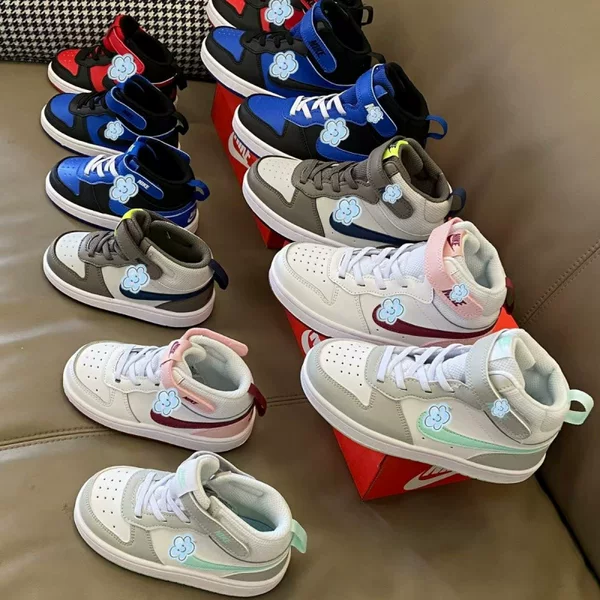 Putian Genuine N K Small Workwear-Style High-Top Children's Casual Sneakers with Velcro for Boys and Girls, Versatile Board Shoes