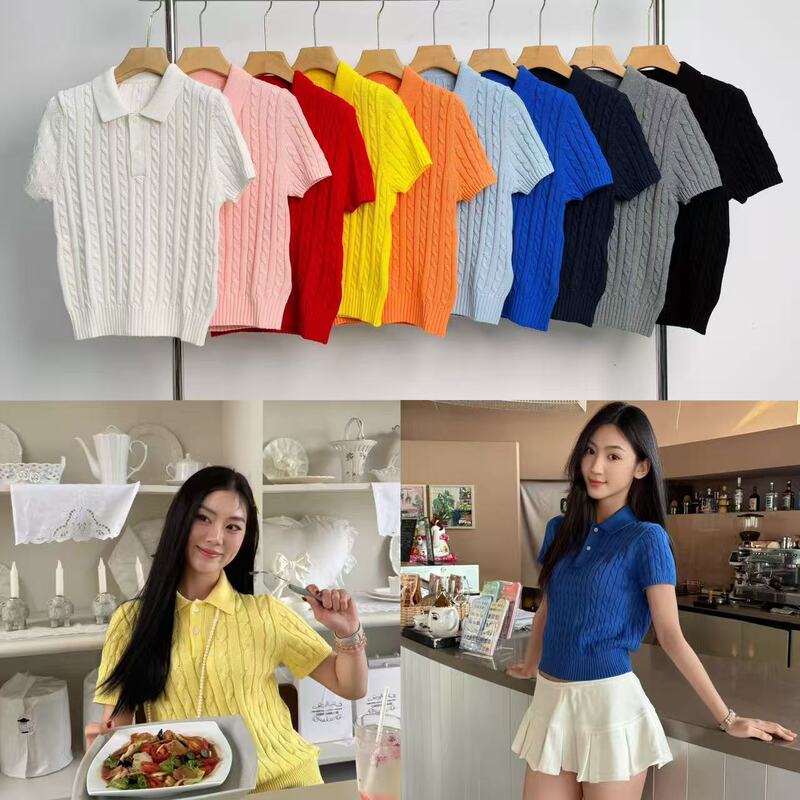 26 Styles of R~~L Summer Women's Knitwear with Pony Embroidery, Cable Knit, Turn-Down Collar, Pullover, Short Sleeve, Versatile