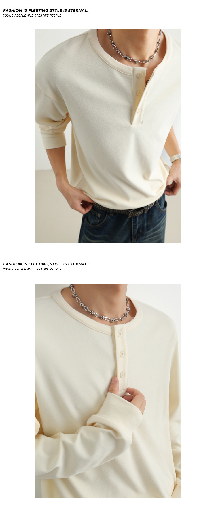 Men's Solid Colour Henley Sweatshirt Long Sleeve Autumn Top_voghion.com