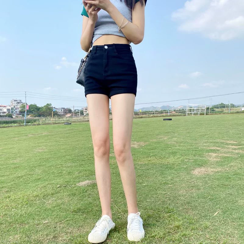 Черная джинсовая юбка-шорты, летние эластичные брюки, облегающий, 2024, высокая талия